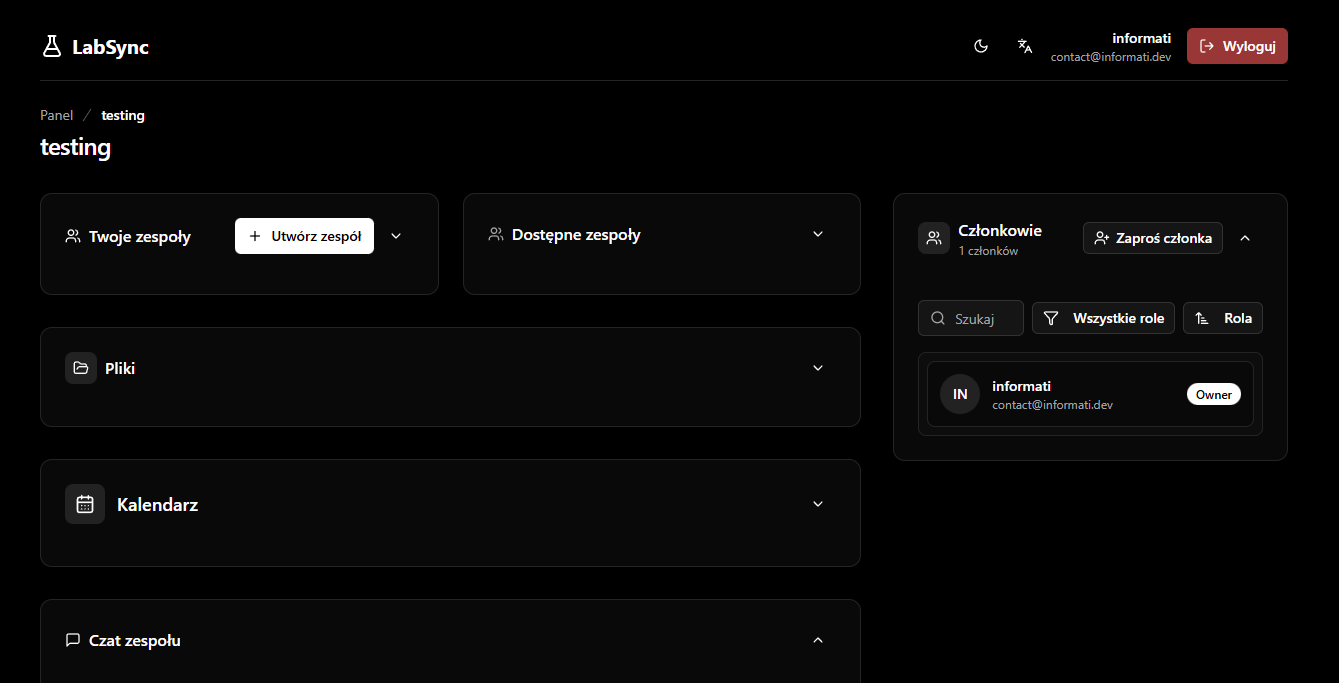 Dashboard of Labsync app